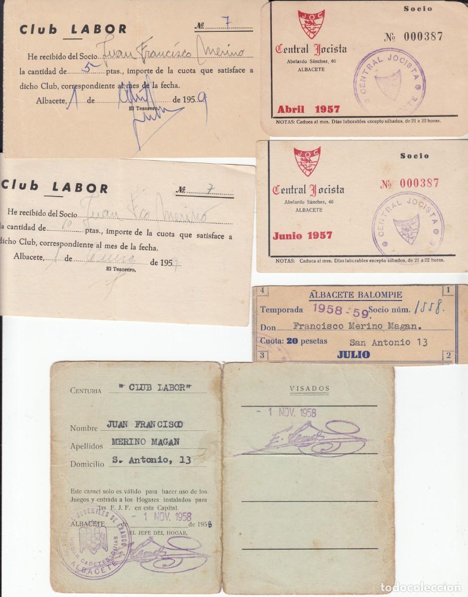 Documentos antiguos: DIVERSOS DOCUMENTOS Y RECIBOS DE ALBACETE -CENTRAL JOCISTA - BALOMPIE - FALANGE A&Ntilde;OS 50