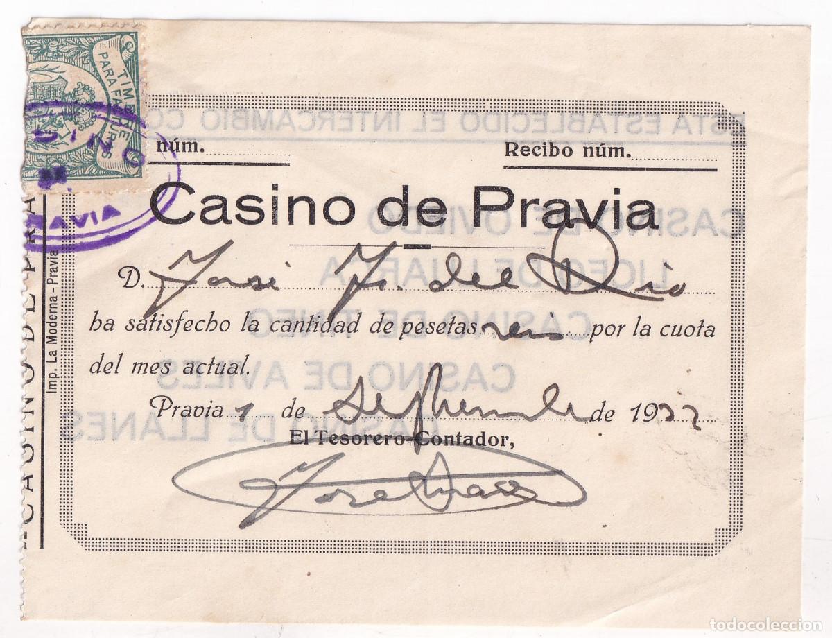 Documents Anciens: RECIBO PAGO CUOTA DE SOCIO DEL CASINO DE PRAVIA. ASTURIAS. 1932