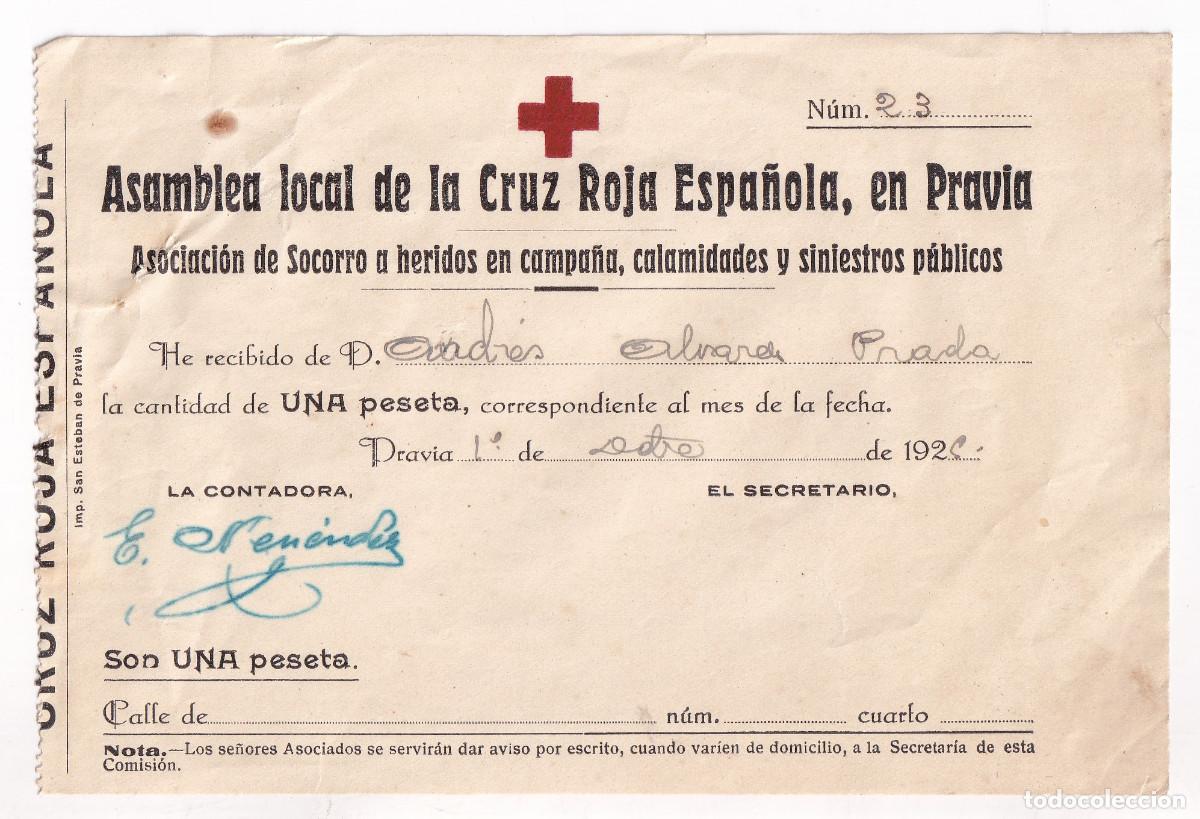 Documents Anciens: RECIBO ASAMBLEA LOCAL CRUZ ROJA ESPA&Ntilde;OLA EN PRAVIA. ASTURIAS. 1925