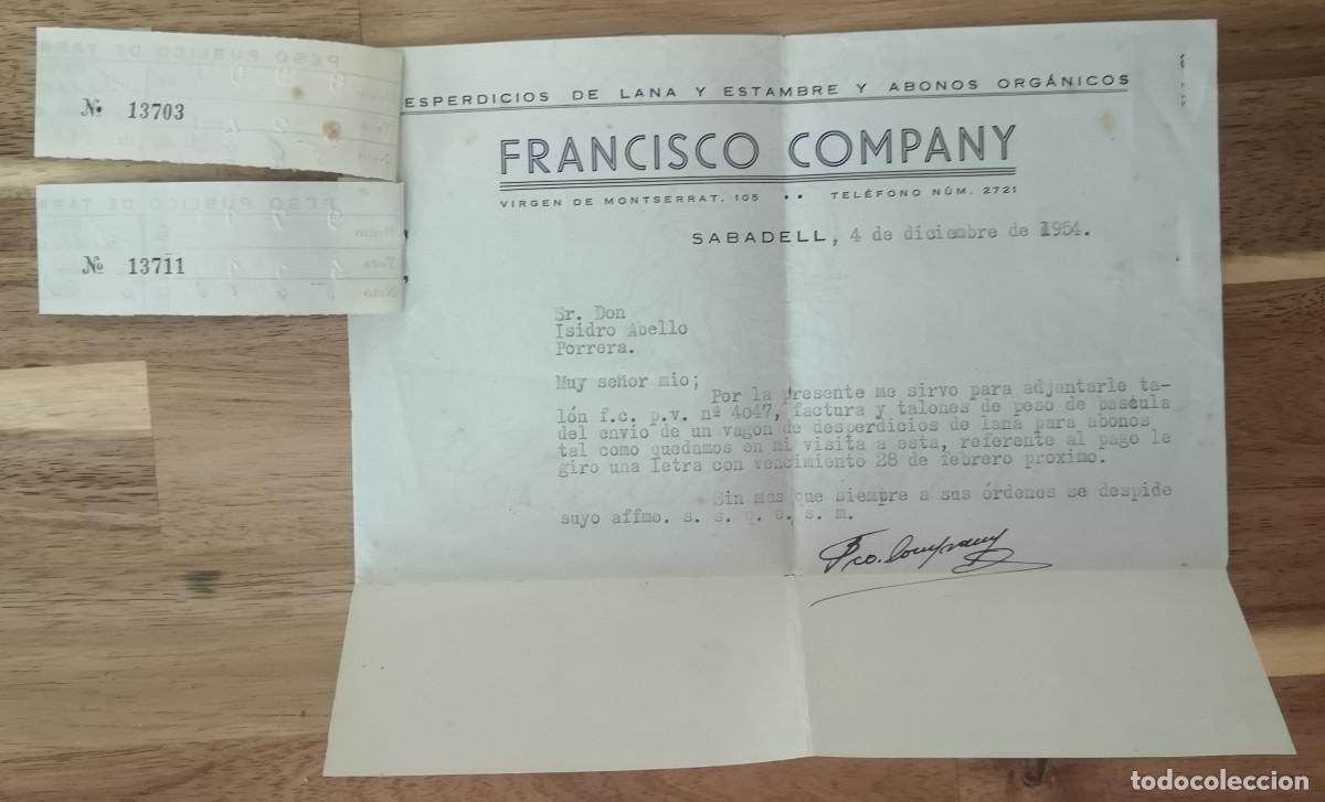 Documentos antiguos: Albar&aacute;n - DESPERDICIOS DE LANA Y ESTAMBRE Y ABONOS ORGANICOS - Francisco Company - Sabadell 1954