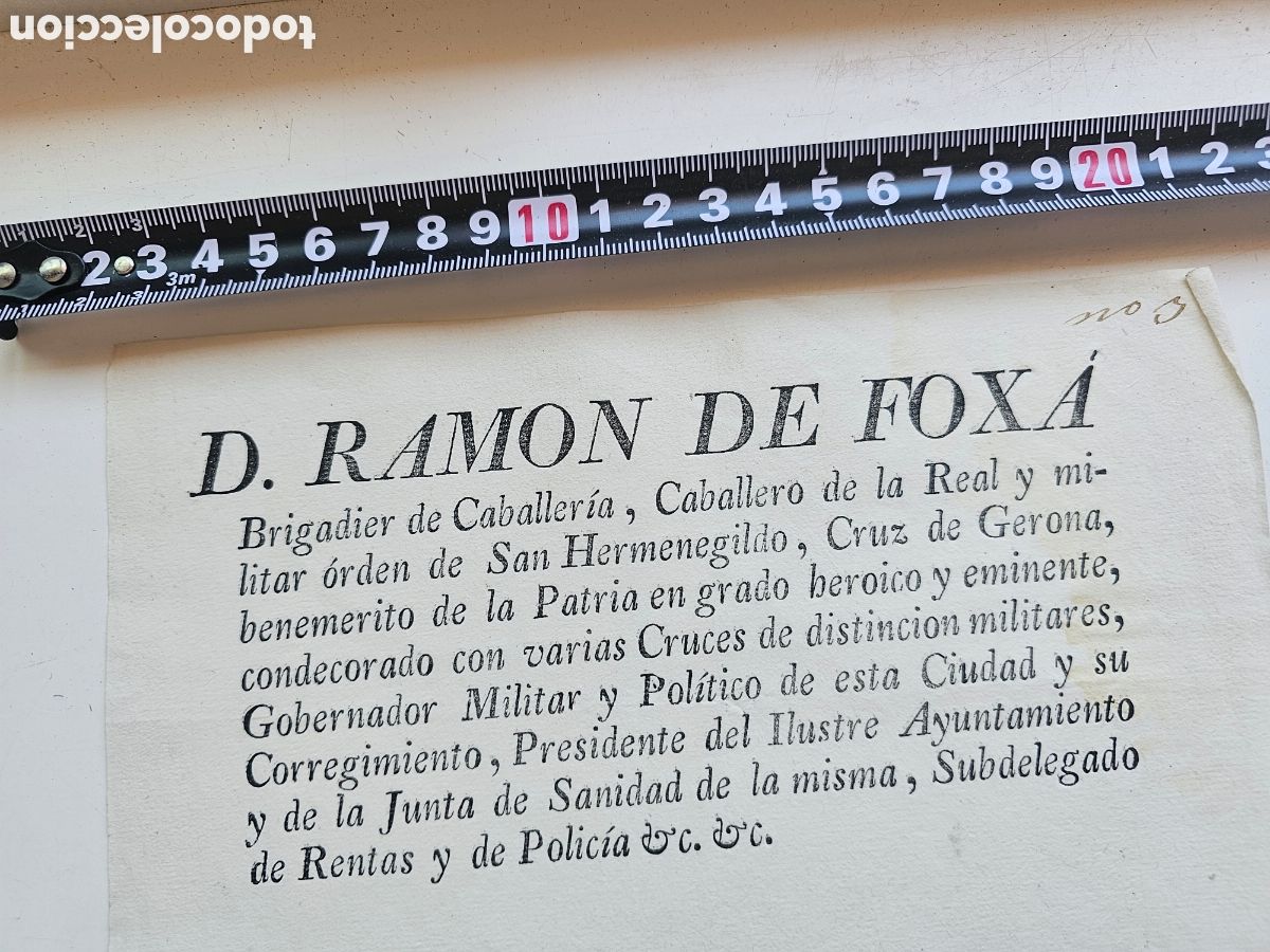 Documentos antiguos: Documento de Matar&oacute; de 1834 Ramon de Fox&agrave; prohibici&oacute;n de Caza brigadier - Foto 1