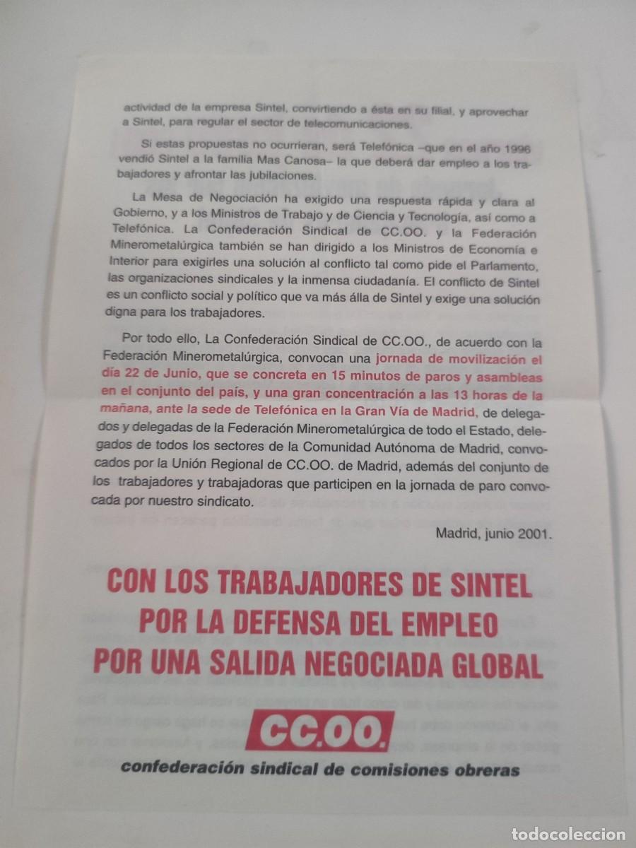Documentos antiguos: Documento Trabajadores Sintel 2001 CCOO - Foto 2