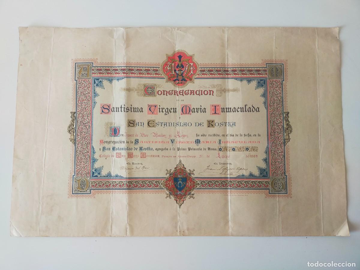 Old Documents: Colegio San Luis de Gonzaga, Puerto Sta Mar&iacute;a.T&iacute;tulo Congregaci&oacute;n Stma Virgen Mar&iacute;a Inmaculada. 1889