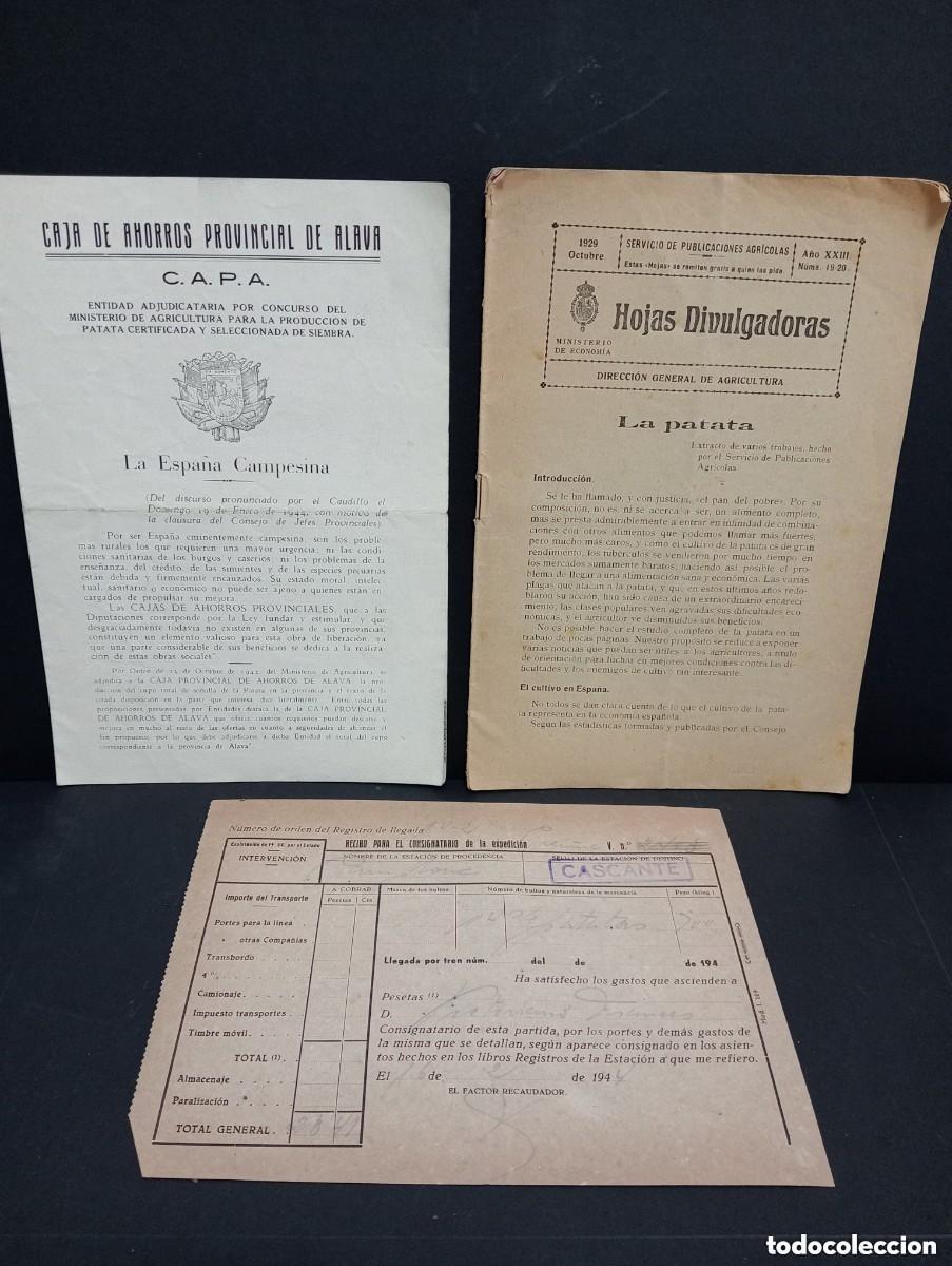 Documentos antiguos: HOJAS DIVULGADORAS. LA PATATA 1929 & LA ESPA&Ntilde;A CAMPESINA & RECIBO PARA EXPEDICI&Oacute;N PATATAS. CASCANTE