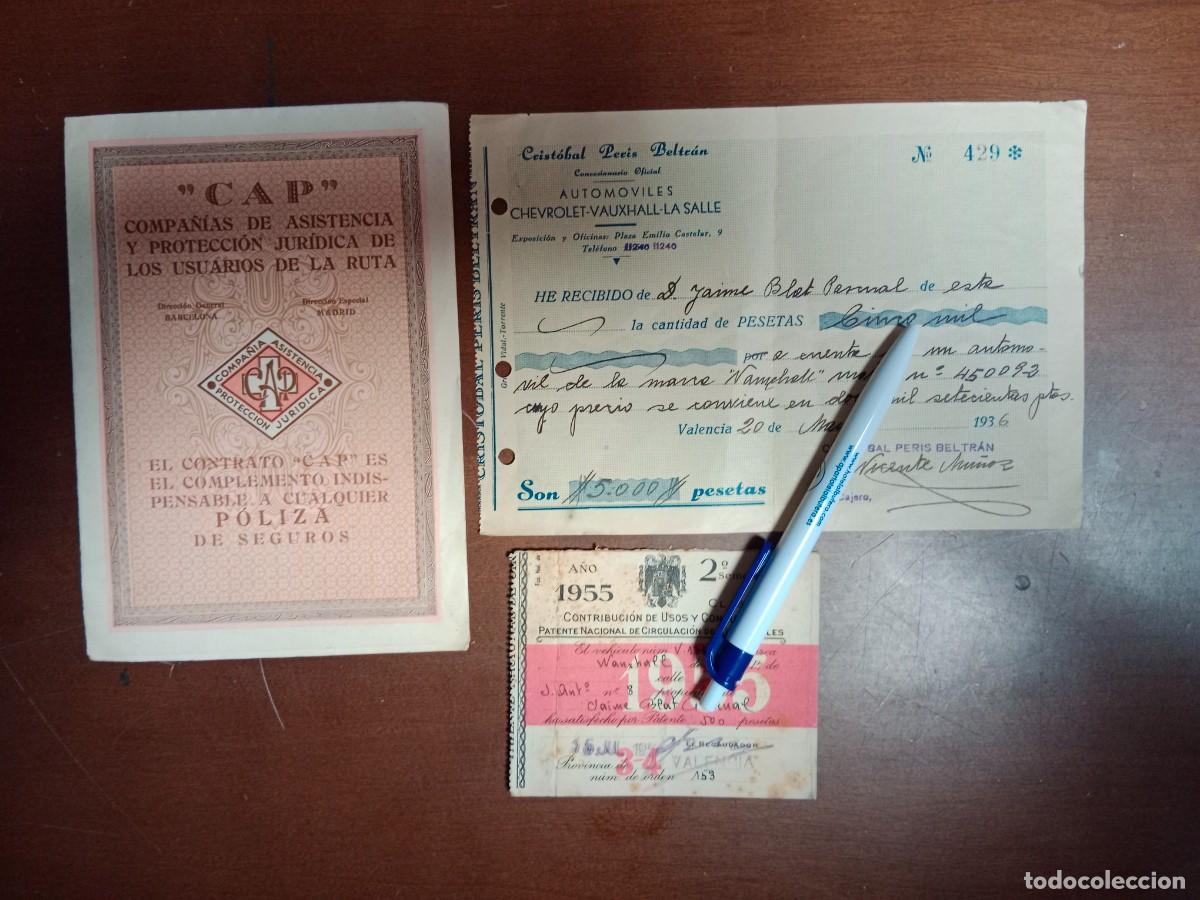 Old Documents: CRISTOBAL PERIS BELTRAN CONCESIONARIO VAUXHALL VALENCIA - RECIBO COMPRA VEHICULO , SEGURO Y CIRCULAC