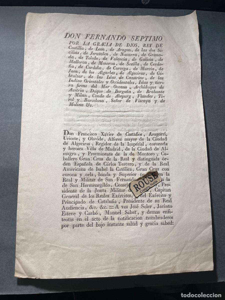 Documents Anciens: REAL CEDULA - BARCELONA 1819 - DON FERNANDO SEPTIMO POR LA GRACIA DE DIOS , REY PAGO DE LOS TERRENOS