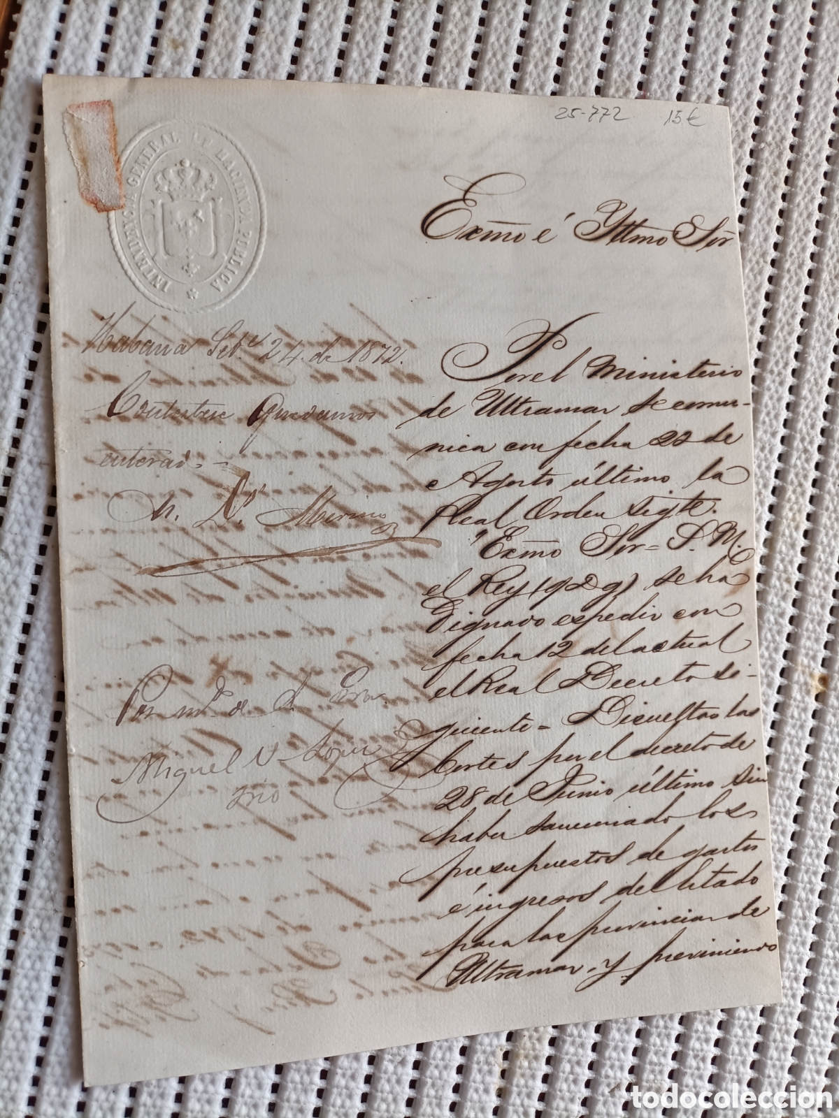 Documentos antigos: 25-772 REAL DECRETO DE SU MAJESTAD.