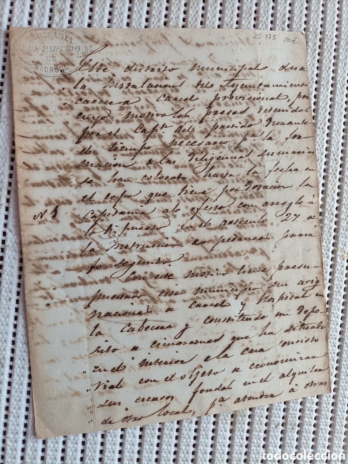 Documentos antigos: 25-775 POR NO TENER CARCEL LOS PRESOS LOS COLOCAN EN EL CEPO.