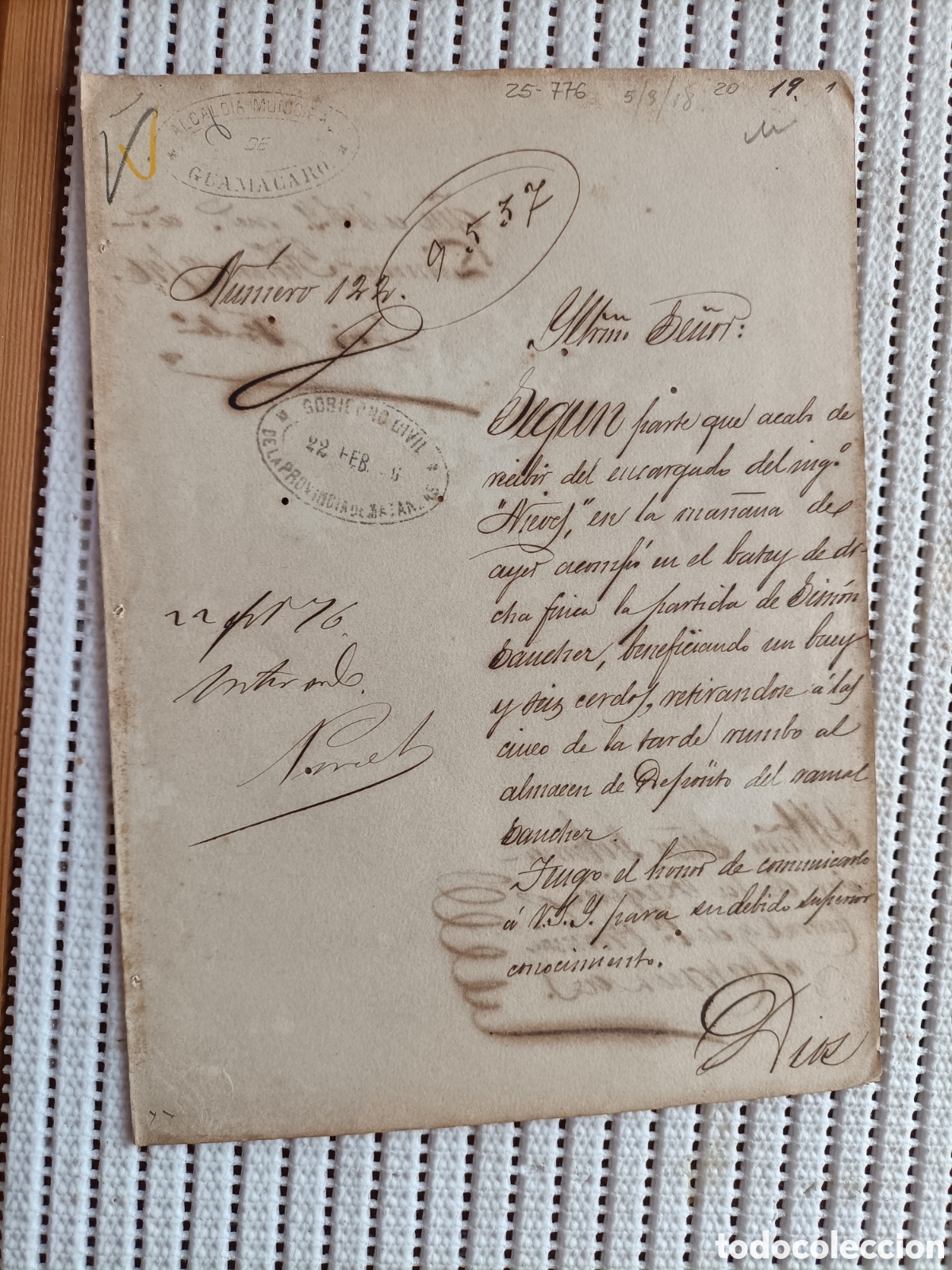 Documentos antigos: 25-776 INSURRECTOS ASALTARON UNA FINCA Y SE COMIERON 1 BUEY.