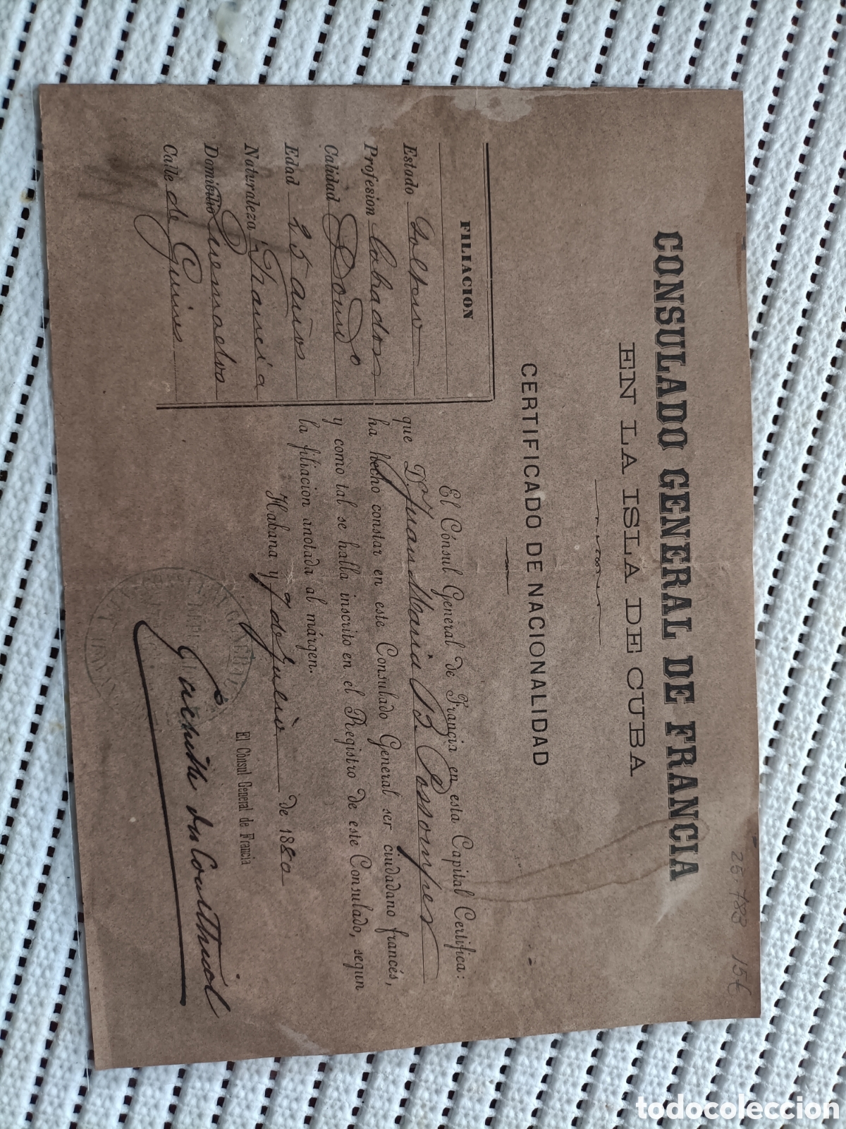 Documentos antigos: 25-783 CERTIFICADO DE NACIONALIDAD FRANCESA.