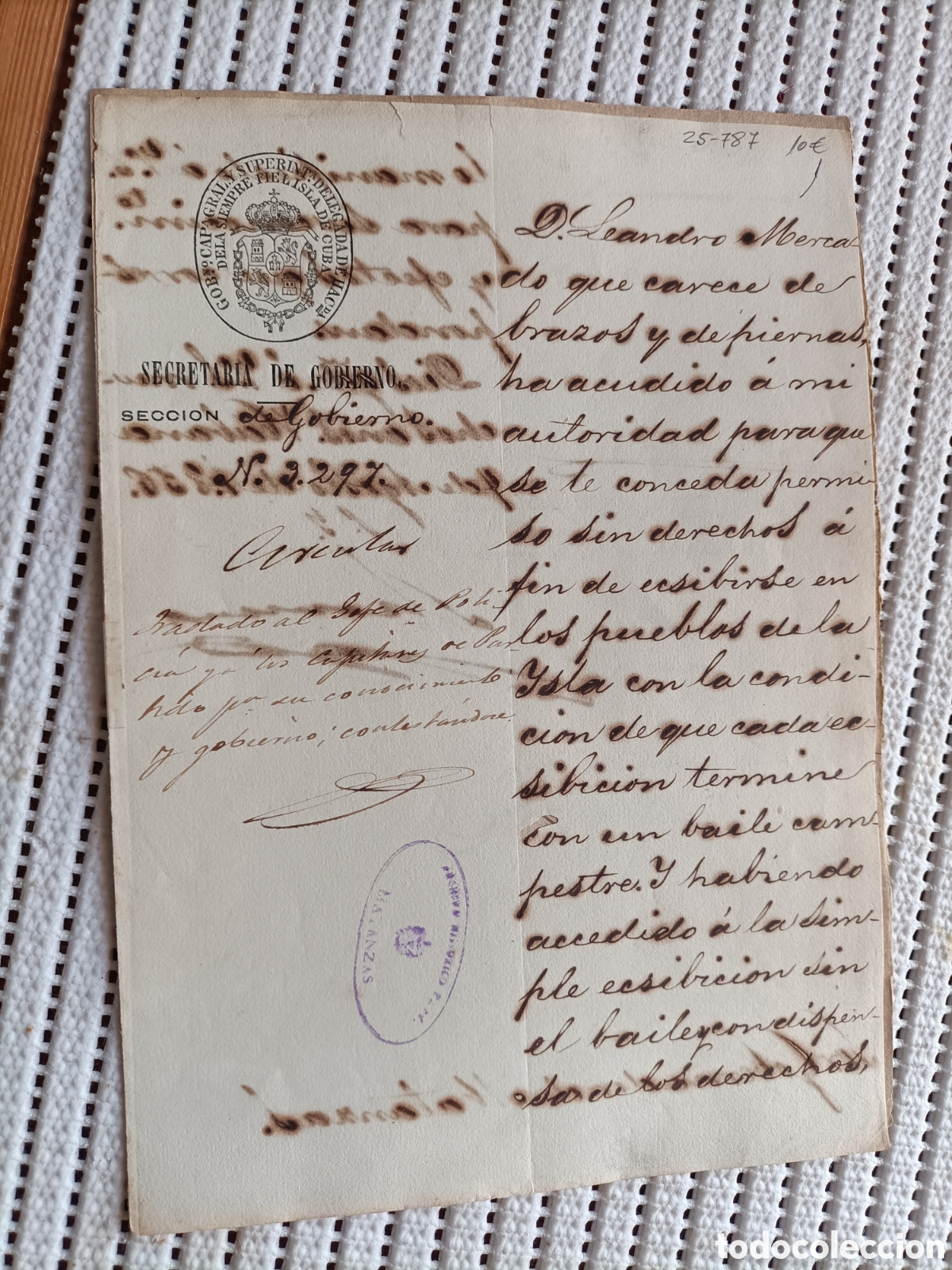 Documentos antigos: 25-787 SOLICITA PODERSE EXHIBIR POR CARECER DE BRAZOS Y PIERNAS.