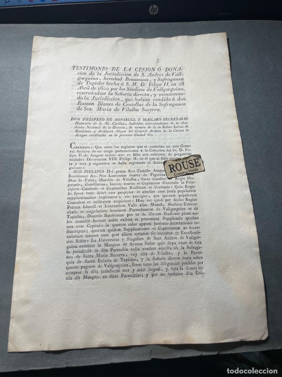 Alte Dokumente: REAL CELULA - 1820 SAN ANDRES DE VALLGORGUINA , HEREDAD BONAMUSA Y SUFRAGANEA DE TAPIOLES HECHA &Aacute; S.