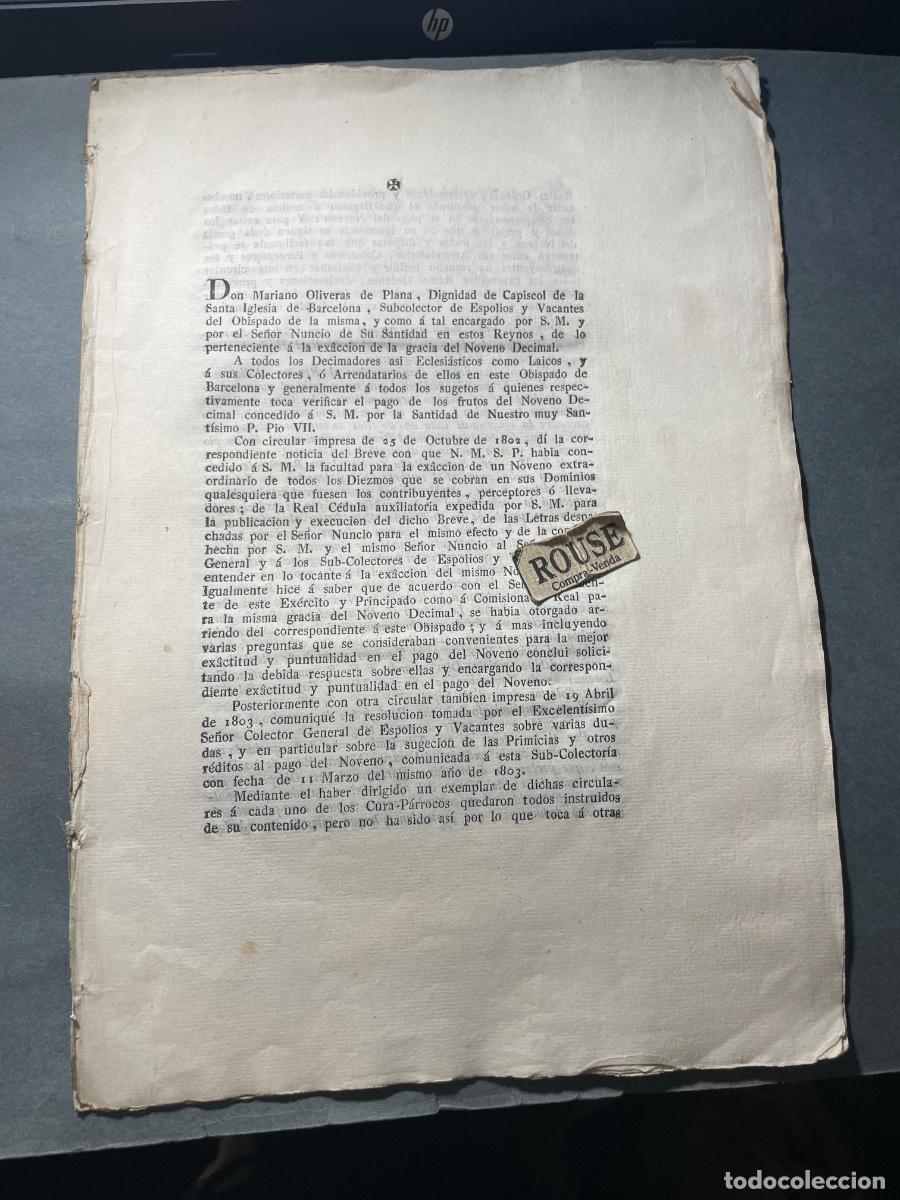Alte Dokumente: REAL CEDULA - BARCELONA 1805 MARIANO OLIVERAS DE PLANA CONCEDIDO&Aacute; S.M. LA FACULTAD PARA LA EXACCION