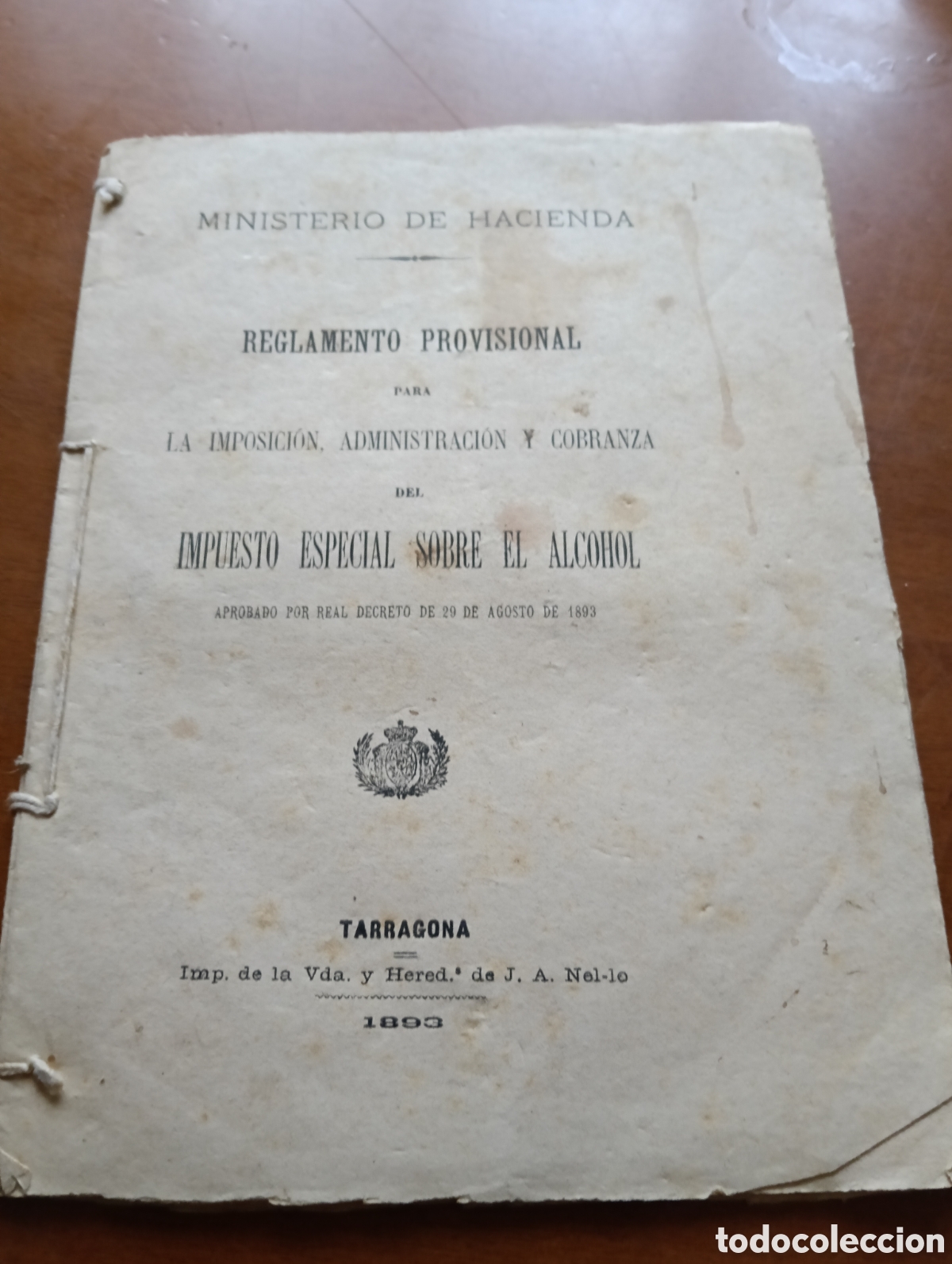Documentos antigos: REGLAMENTO PROVISIONAL PARA LA IMPOSICION, ADMINISTRACION Y COBRANZA DEL IMPUESTO SOBRE EL ALCOHOL