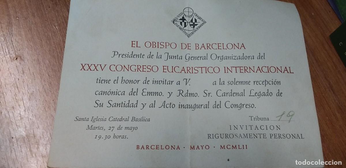 Old Documents: INVITACION DEL OBISPO DE BARCELONA A LA RECEPCION XXXV CONGRESO 1952 - DOS IGUALES