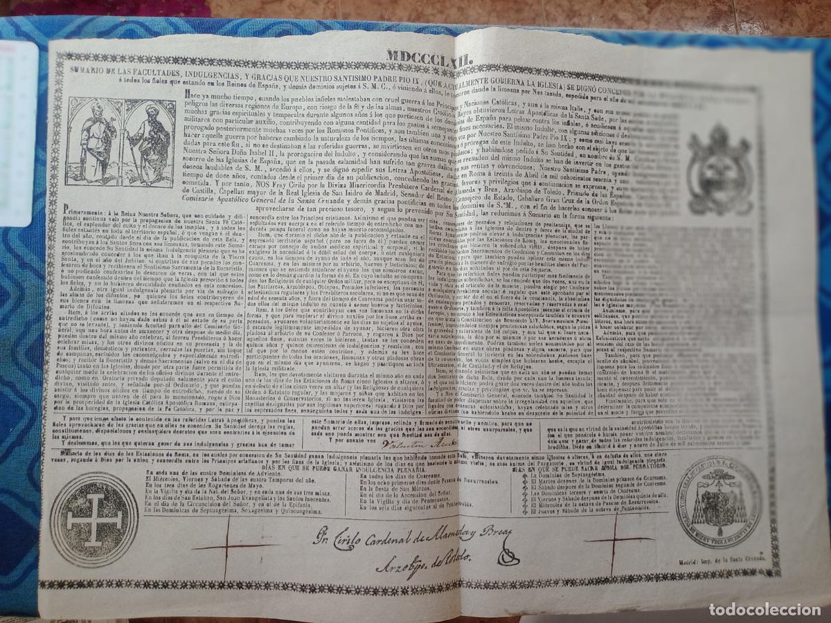 Old Documents: BULA DE INDULGENCIA PLENARIA, S.S. PIO IX - 1862 - IMPRENTA DE LA SANTA CRUZADA, MADRID