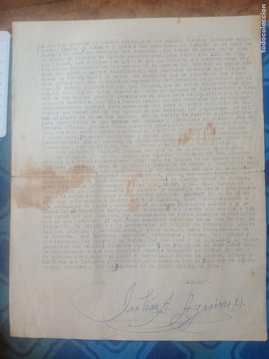 Old Documents: Jesuitas. Discurdo firmado Juli&aacute;n A. Aguirre S.I.