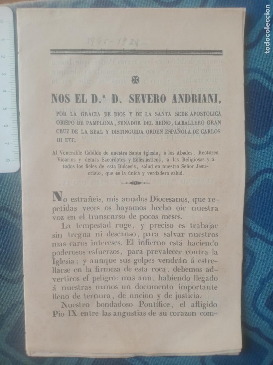Old Documents: Pamplona, Navarra. 1860 Severo Andriani Obispo. Enc&iacute;clica