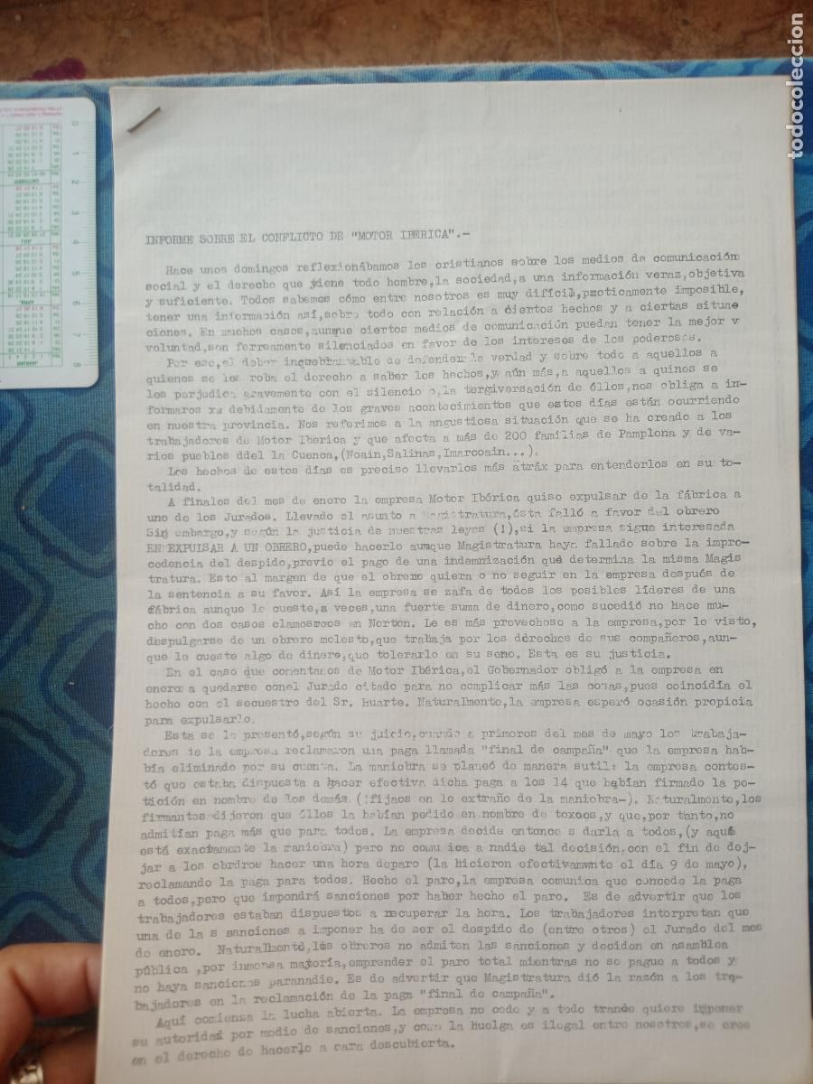 Documentos antigos: Transici&oacute;n pol&iacute;tica. Motor Ib&eacute;rica, Navarra. Cristianos socialistas. Clandestinidad. Pasqu&iacute;n obreros
