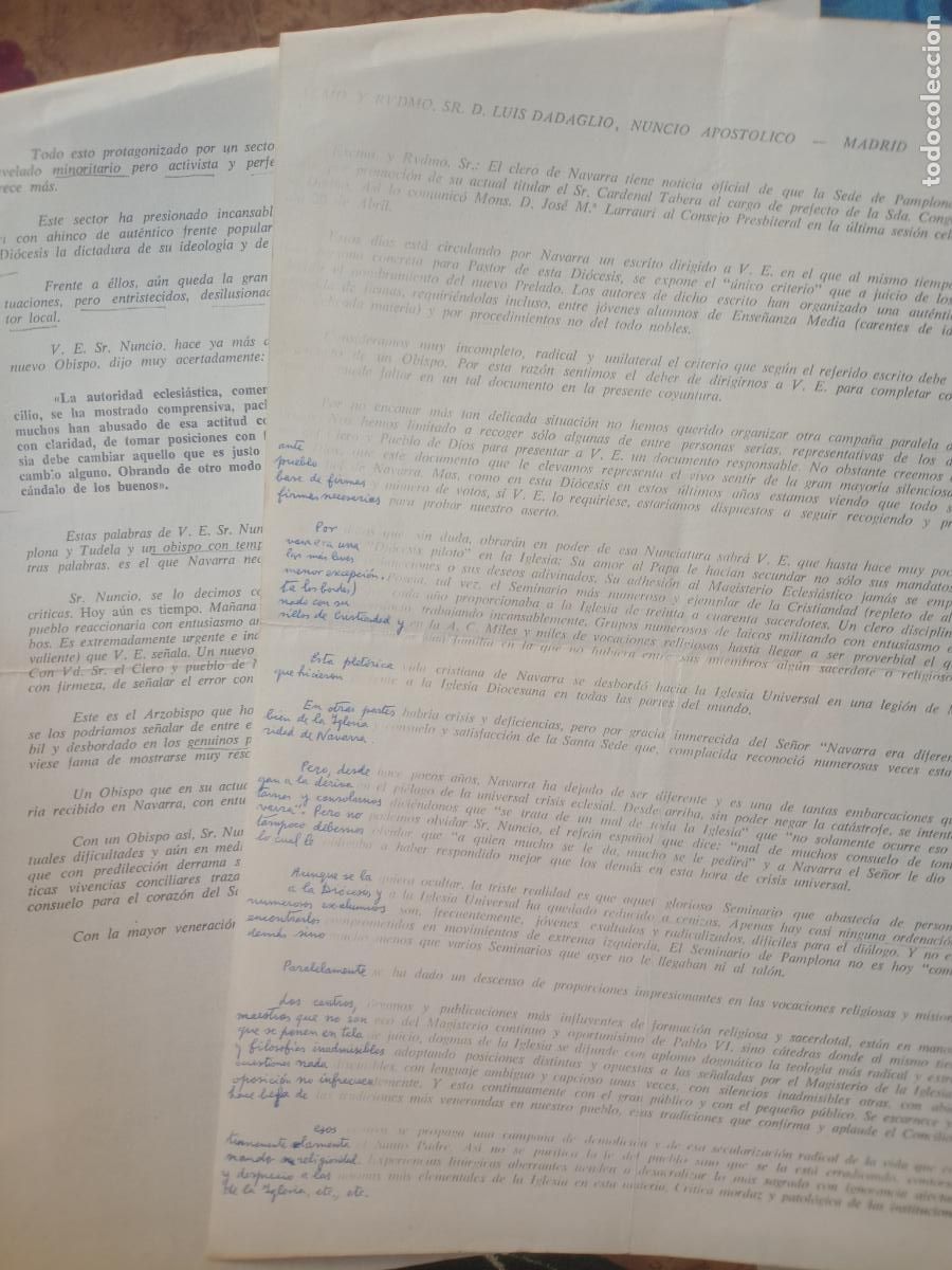 Documentos antigos: Transici&oacute;n pol&iacute;tica. clero de Navarra al nuncio apost&oacute;lico. Cristianos obreros
