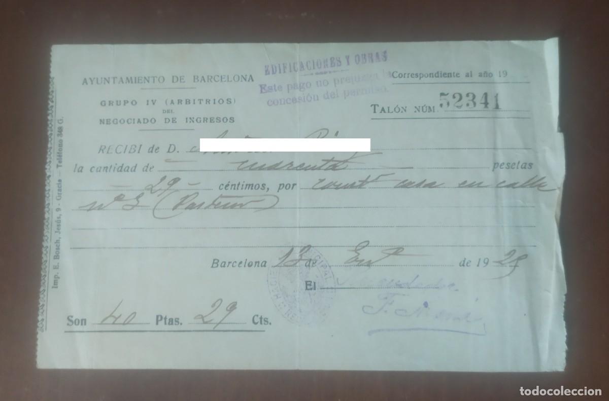 Alte Dokumente: Recibo de arbitrios de Barcelona, a&ntilde;o 1939