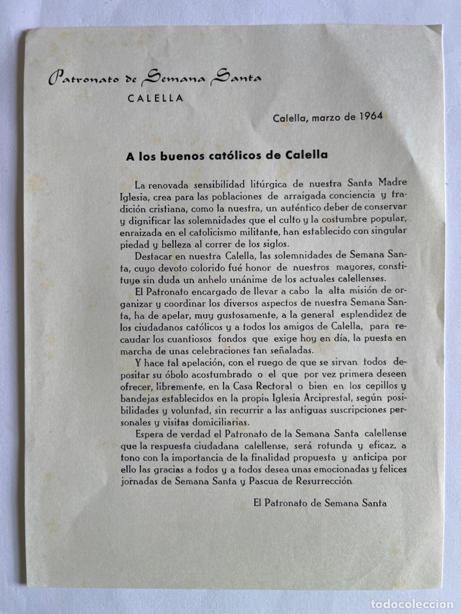Documentos antiguos: CARTA. A los buenos cat&oacute;licos de Calella. 1964 - Foto 1