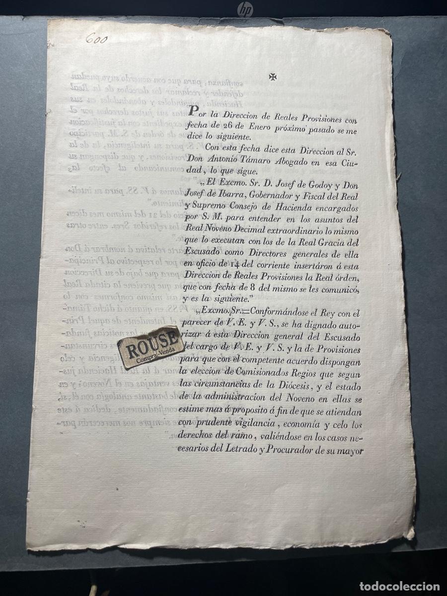 Documentos antiguos: REAL CEDULA - 1805 - DIRECCION DE REALES PROVISIONES . AL SR. D. ANTONIO T&Aacute;MARO ABOGADO DE ESTA CIUD