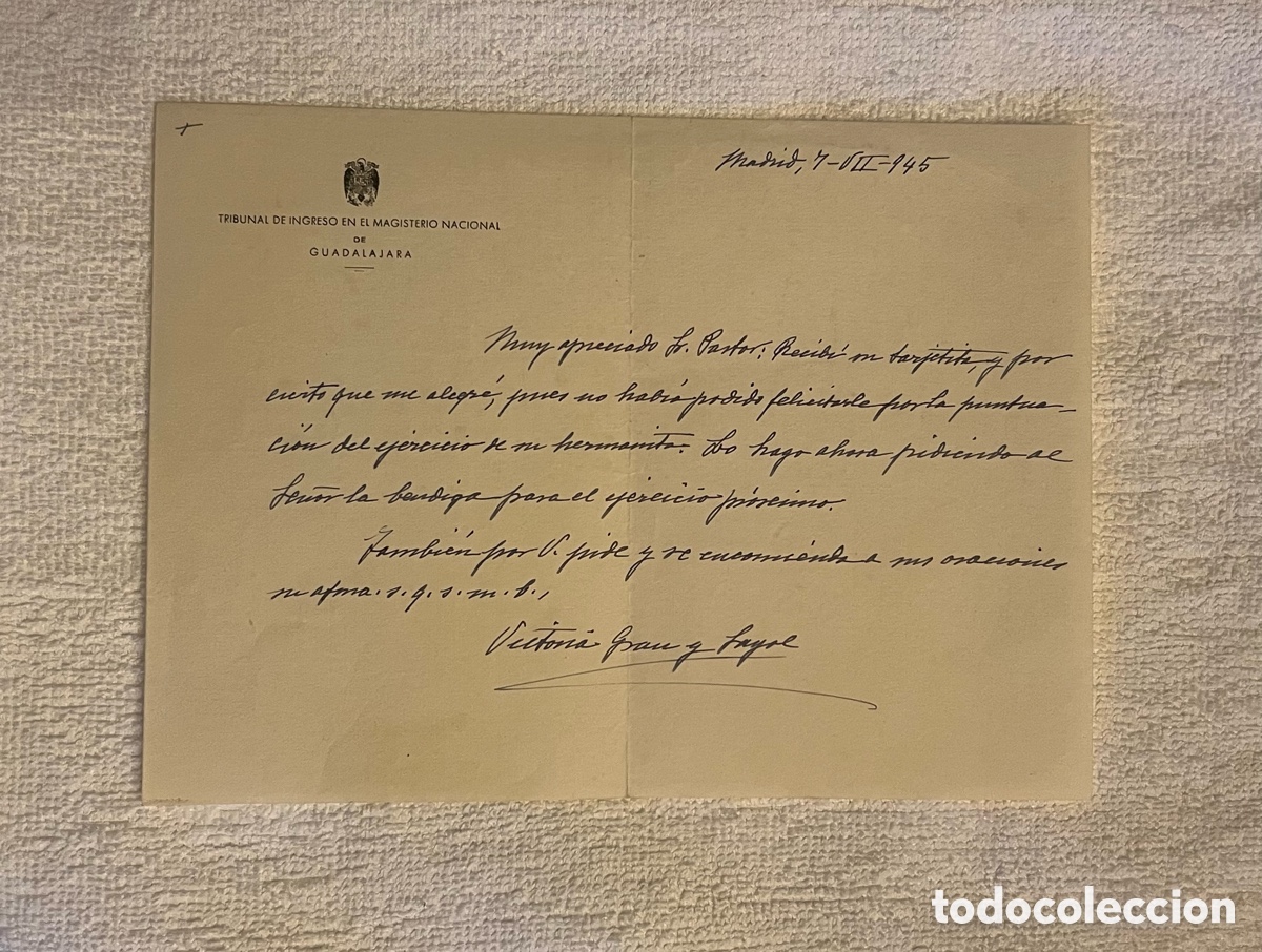 Documentos antigos: GUADALAJARA. TRIBUNAL DE INGRESO EN EL MAGISTERIO NACIONAL.. felicitaci&oacute;n acceso (a.1945)