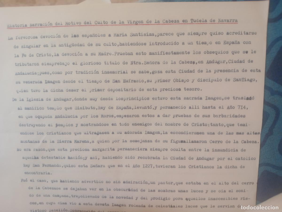 Documentos antigos: Tudela, Navarra. Apuntes hist&oacute;ricos sobre la VIrgen de la Cabeza en 8 hojas