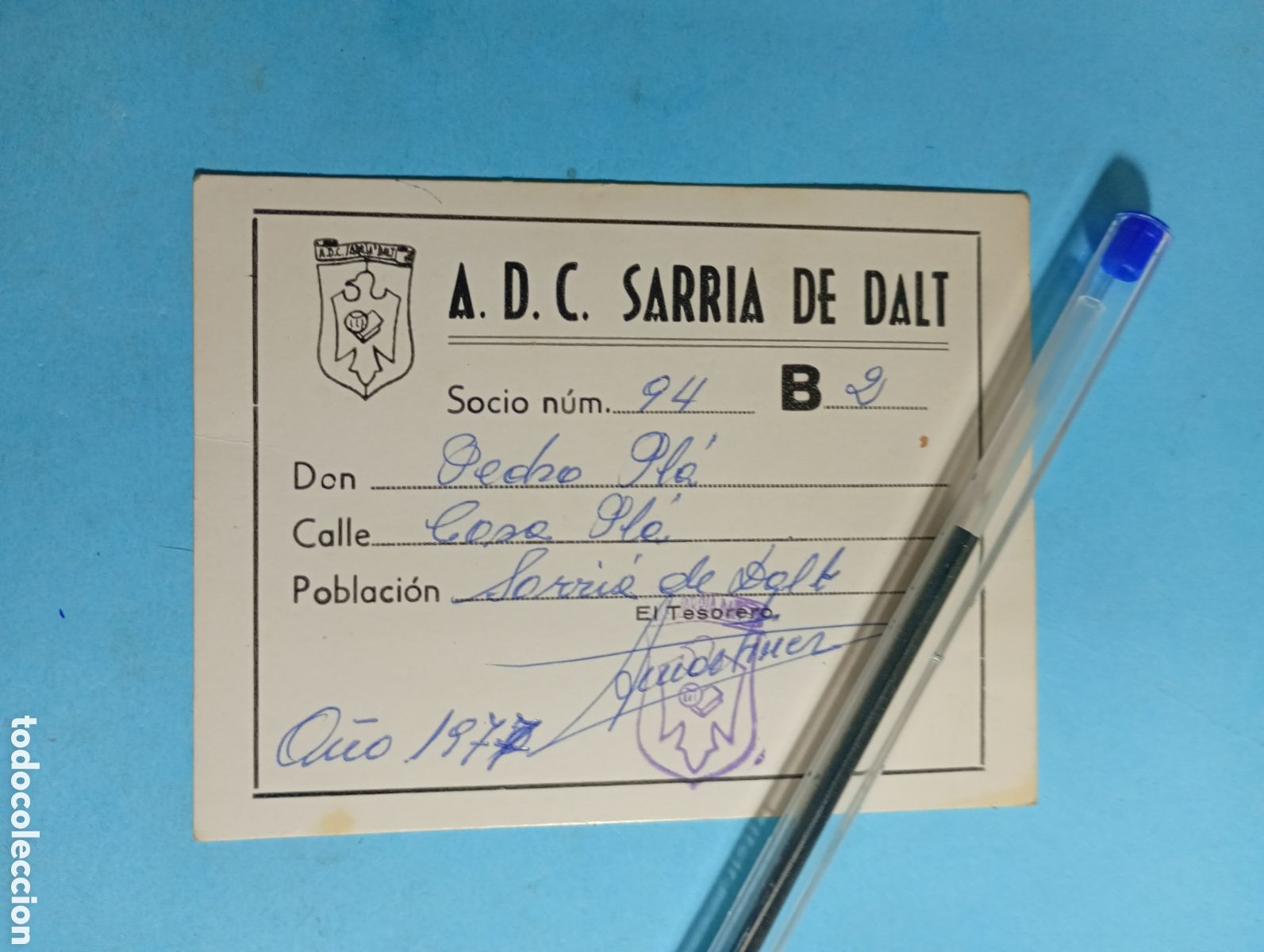 Old Documents: 1977 SARRI&Agrave; DE DALT (Sarri&agrave; de Ter) CARNET SOCIO N&ordm; 94 B2 DE A.D.C. AGRUPACI&Oacute;N DEPORTIVA CULTURAL