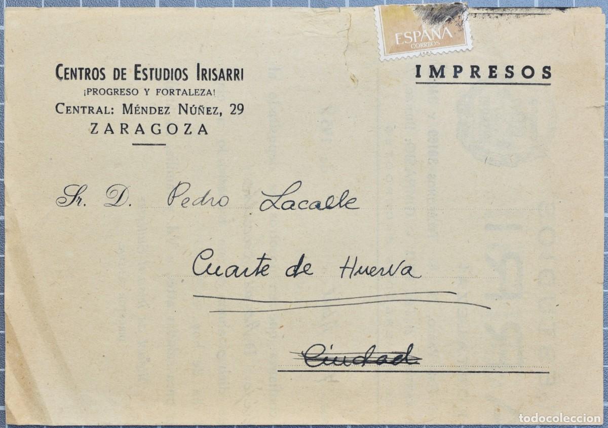 Old Documents: Zaragoza 1958. Centro de Estudios IRISARRI. Carta con notificaci&oacute;n.