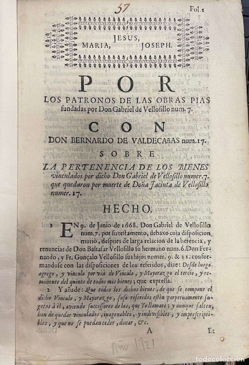 Old Documents: Porcon. Por Los Patronos De Las Obras Pias Fundadas Por D. Gabriel De Vellosillo n&ordm; 7 Con D. Bernard
