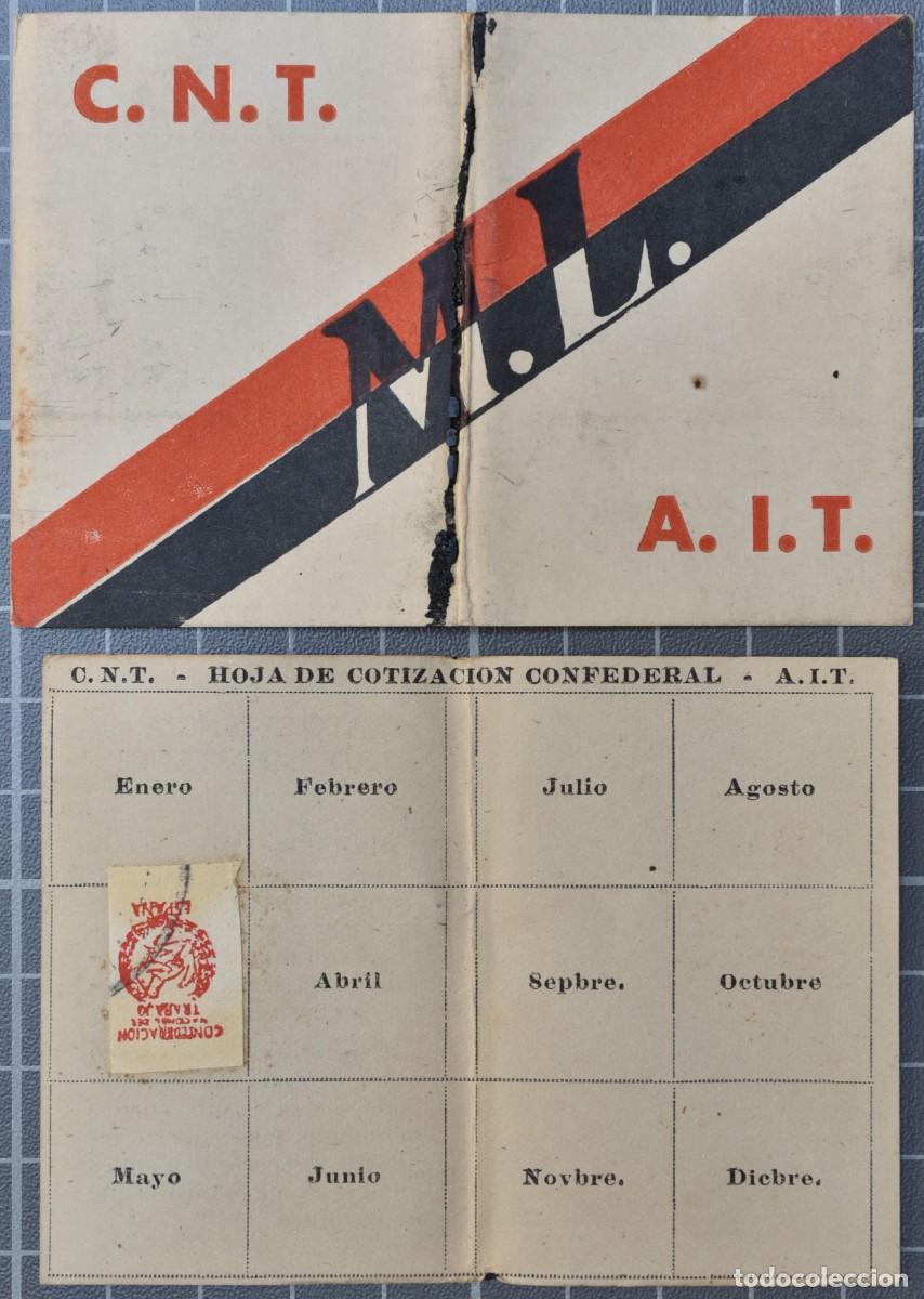 Old Documents: Carnet C.N.T - A.I.T Hoja de Cotizaci&oacute;n Confederal. Federaci&oacute;n Local de Industria Barcelona