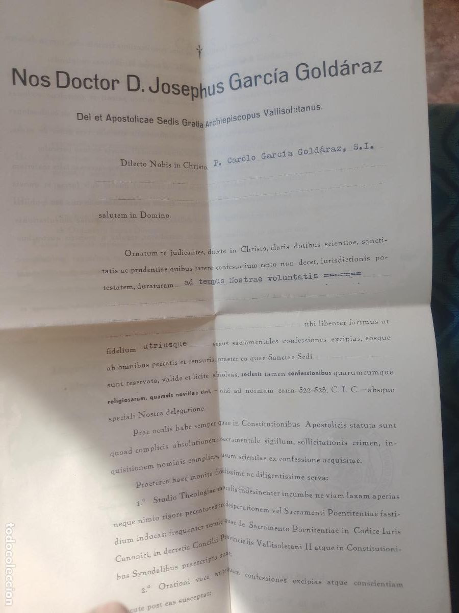 Documentos antiguos: Documento- Firmado Arzobispo de Valladolid 1954