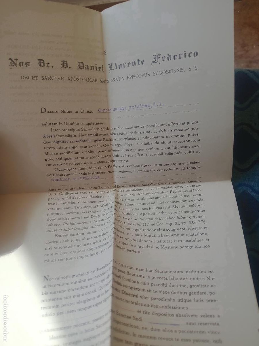 Documentos antiguos: Documento - Obispo de Segovia 1945 Daniel Llorente Federico