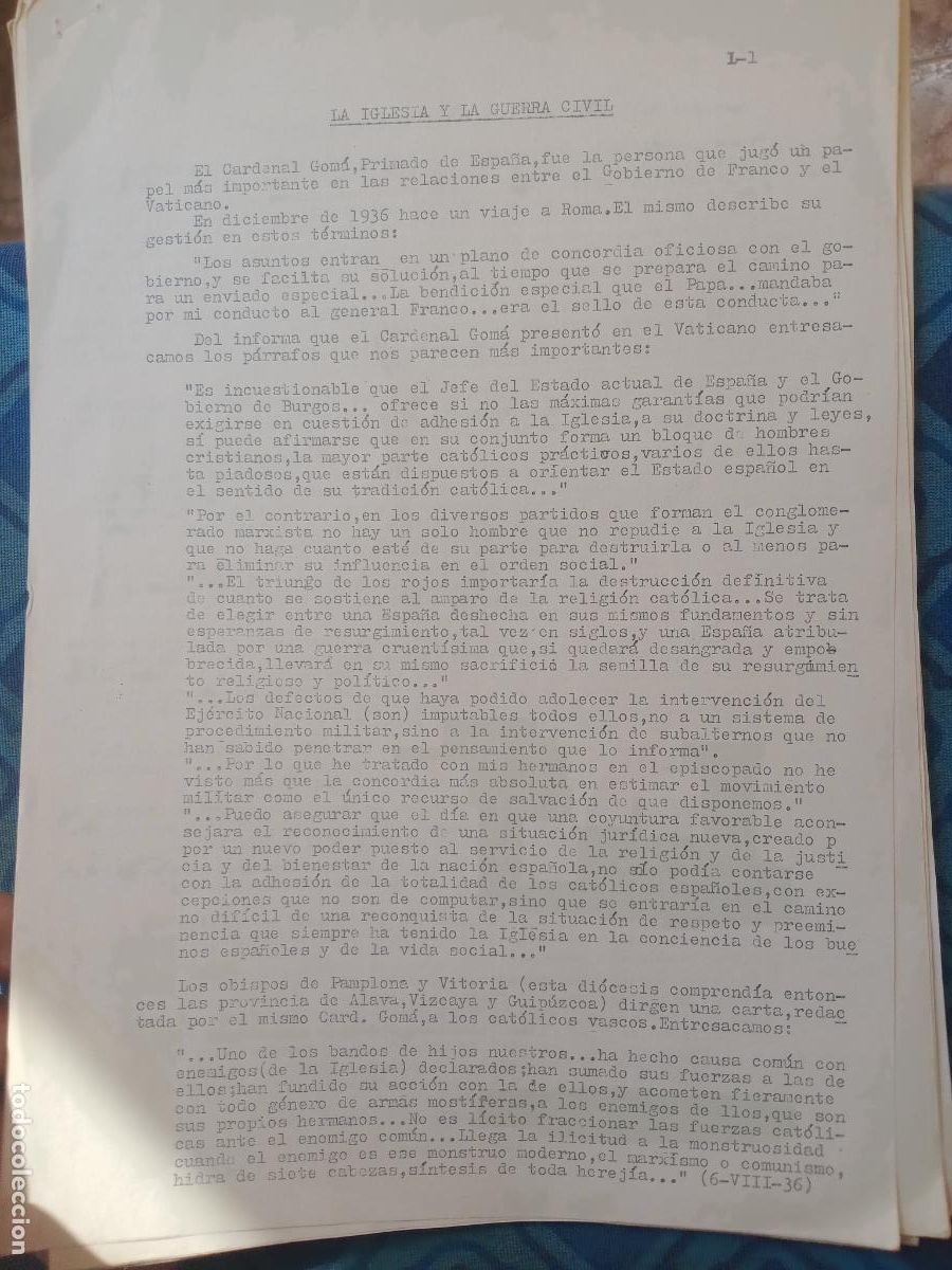 Documentos antiguos: Pamplona, Informe. La Iglesia y la Guerra Civil, oposici&oacute;n a Franco, Vanguardia Obrera, VOS VOJ etc.