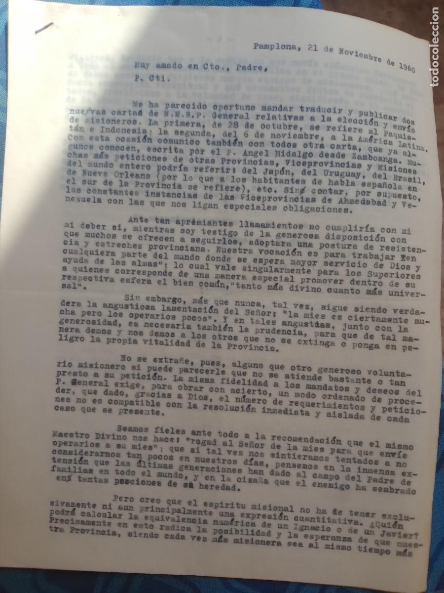 Documentos antiguos: Jesuitas. Misiones jesu&iacute;ticas. Documentos de 1960 Zamboanga, Indonesia, Filipinas