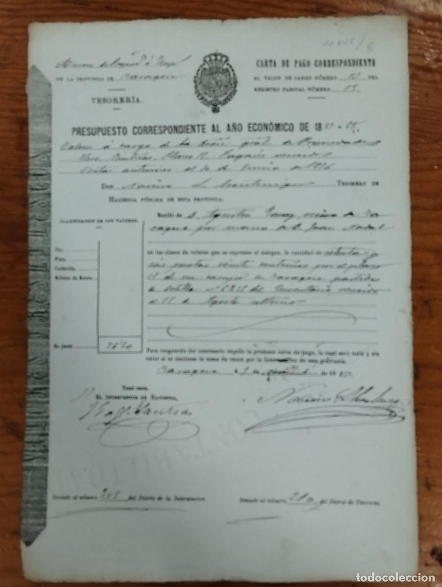 Alte Dokumente: CARTA DE PAGO PRESUPUESTO A&Ntilde;O 1887 - 88 SEG&Uacute;N TALON N&ordm; 13. ADMINISTRACI&Oacute;N.
