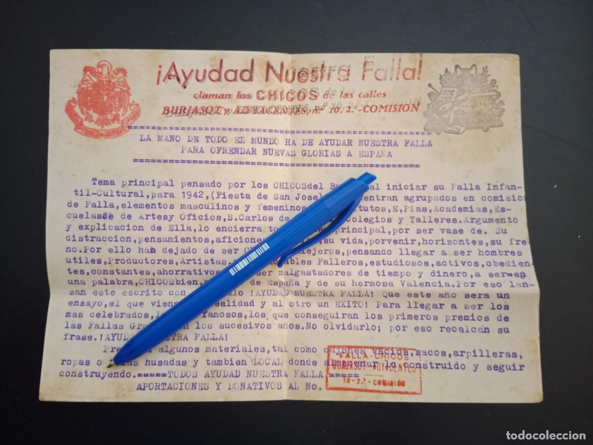 Alte Dokumente: INTERESANTE - AYUDAD NUESTRA FALLA - FALLA CHICOS - C/ BURJASOT Y ADYACENTES - VALENCIA 1942