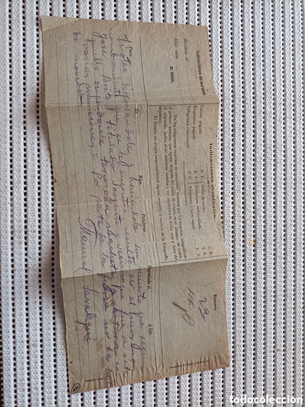 Old Documents: 25-839 TELEGRAMA MILITAR-EN 1 TIROTEO HAY UN MUERTO.
