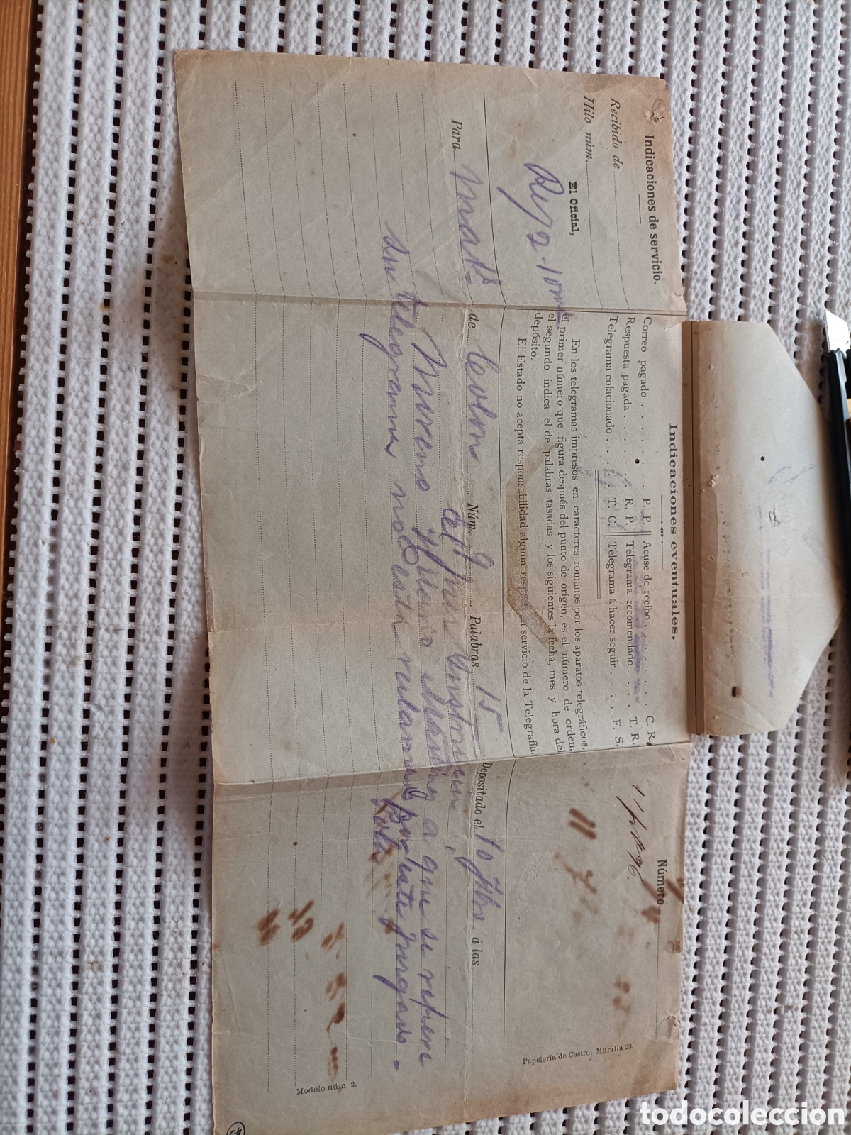 Old Documents: 25-840 TELEGRAMA MILITAR-EL MORENO MARIO NO ESTA RECLAMADO
