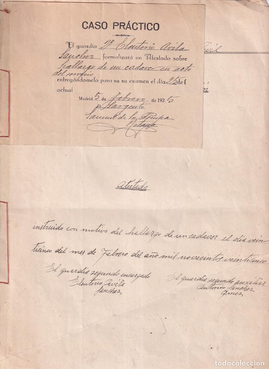 Documentos antigos: EXAMEN DE GUARDIA CIVIL. MADRID, 1925. CASO PR&Aacute;CTICO. HALLAZGO DE UN CAD&Aacute;VER