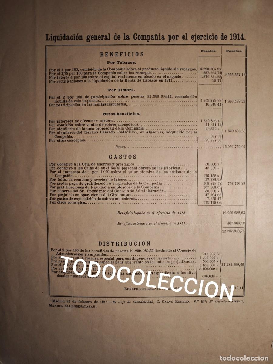 Documentos antiguos: COMPA&Ntilde;IA ARRENDATARIA DE TABACOS 1915 - Foto 5