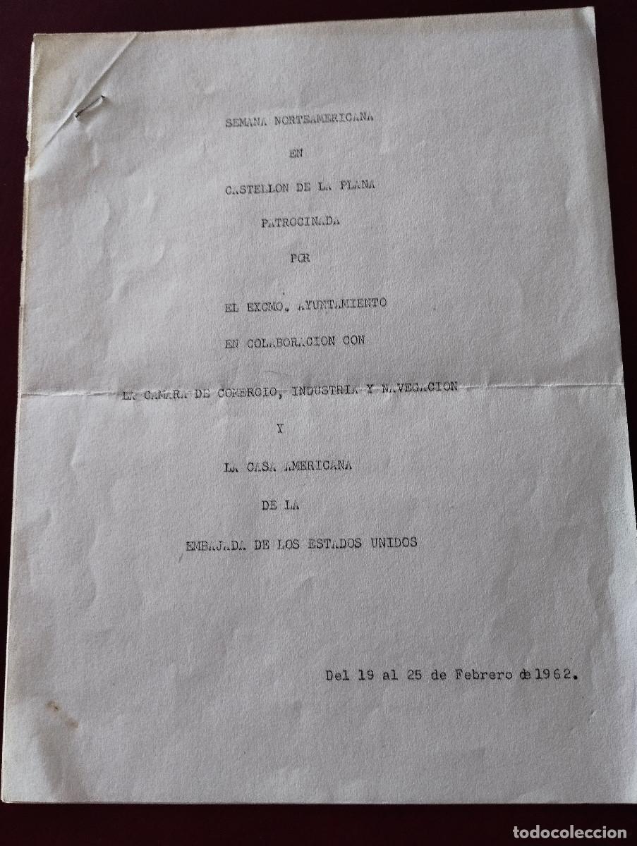 Documentos antigos: SEMANA NORTEAMERICANA EN CASTELL&Oacute;N PATROCINADO POR EL AYUNTAMIENTO 1962