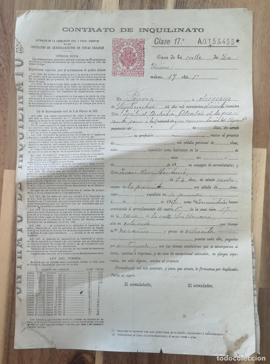 Old Documents: CONTRATO INQUILINATO 1917 - Fincas Urbanas - Calle Uni&oacute;n PORRERA