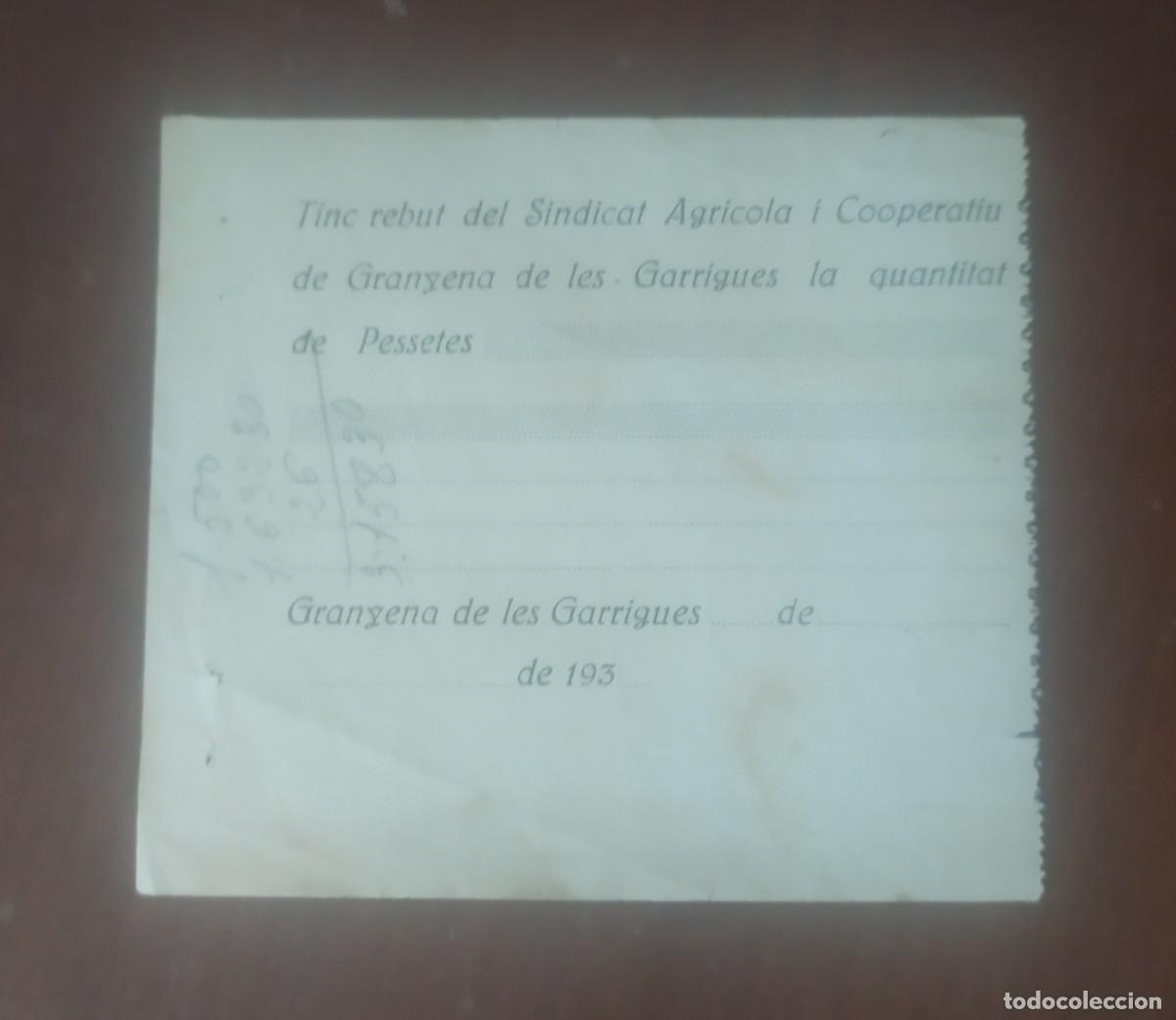 Documents Anciens: Recibo, Granyena de Les Garrigues, aprox a&ntilde;o 1930