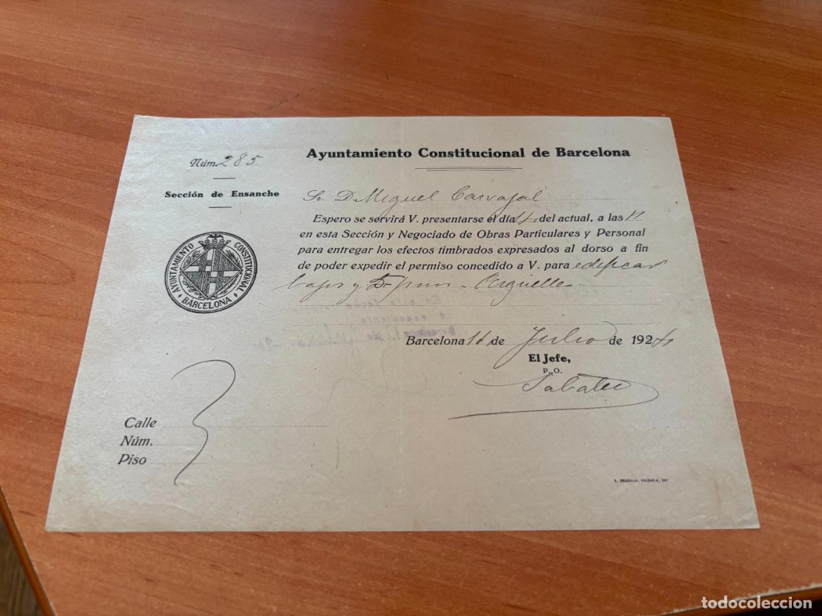 Documents Anciens: AYUNTAMIENTO CONSTITUCIONAL DE BARCELONA. SOLICITUD PRESENTACION NEGOCIADO OBRAS 1924 (COIB54)