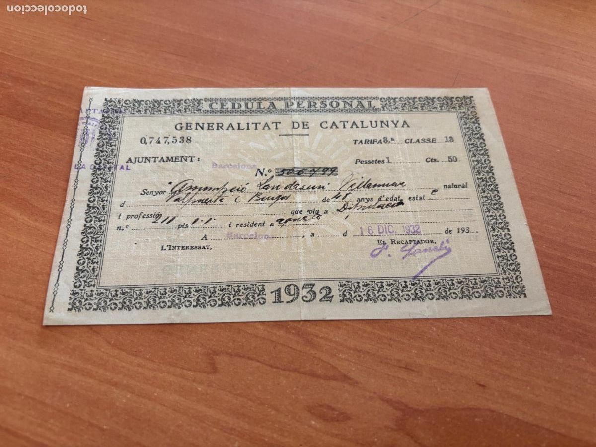Documents Anciens: CEDULA PERSONAL GENERALITAT CATALUNYA 1932 (COIB54)