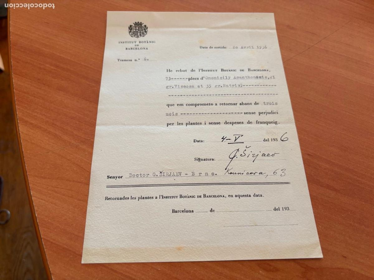 Documents Anciens: INSTITUT BOTANIC DE BARCELONA 1936 PRESTEC 75 PLECS D'ONONIS (COIB54)