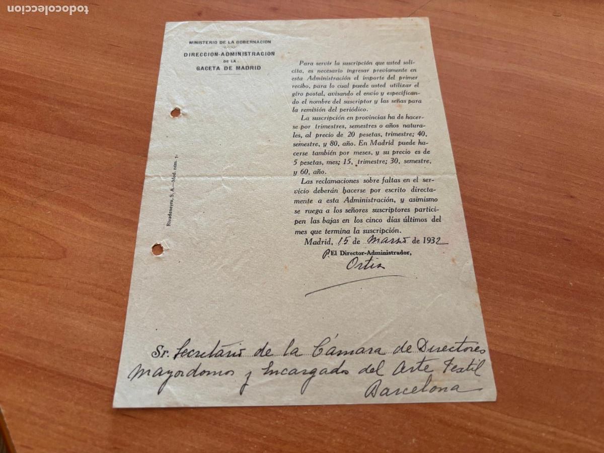 Documents Anciens: MINISTERIO GOVERNACION ADMINISTRACION GACETA MADRID 1932. SUBSCRIPCION (COIB54)